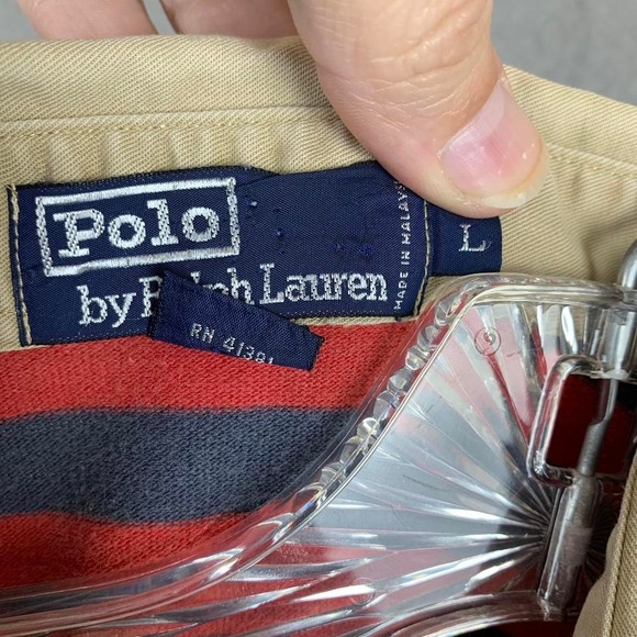 Vintage 90's Polo Ralph Lauren Polo Shirt Striped Rugby Red Blue Men's Large - Picture 8 of 8